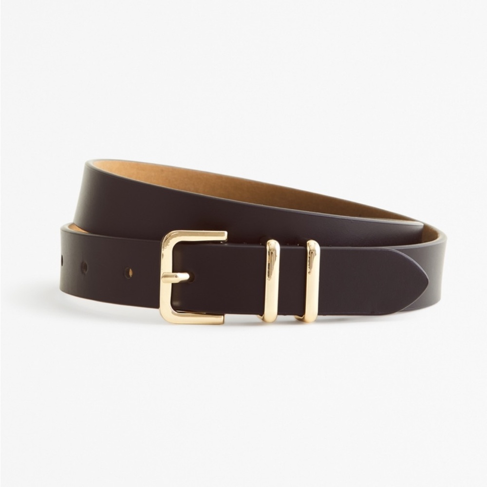 Classic Black Leather Belt with Gold Buckle Abercrombie & Fitch
